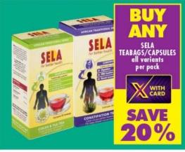 SELA Teabags/Capsules, all variants per pack