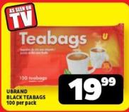 UBRAND BLACK TEABAGS 100 per pack