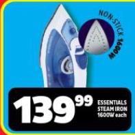 ESSENTIALS STEAM IRON 1600W each