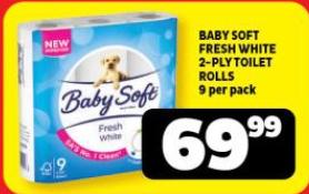 Baby Soft Fresh White 2-Ply Toilet Rolls 9 per pack