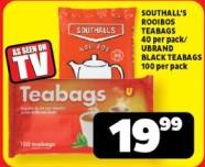 Southall's Rooibos Teabags 40 per pack / Ubrand Black Teabags 100 per pack