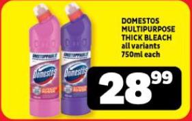 DOMESTOS MULTIPURPOSE THICK BLEACH all variants 750ml each