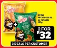 Simba Potato Chips all variants 120g 