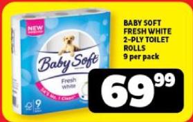 Baby Soft Fresh White 2-Ply Toilet Rolls 9 per pack