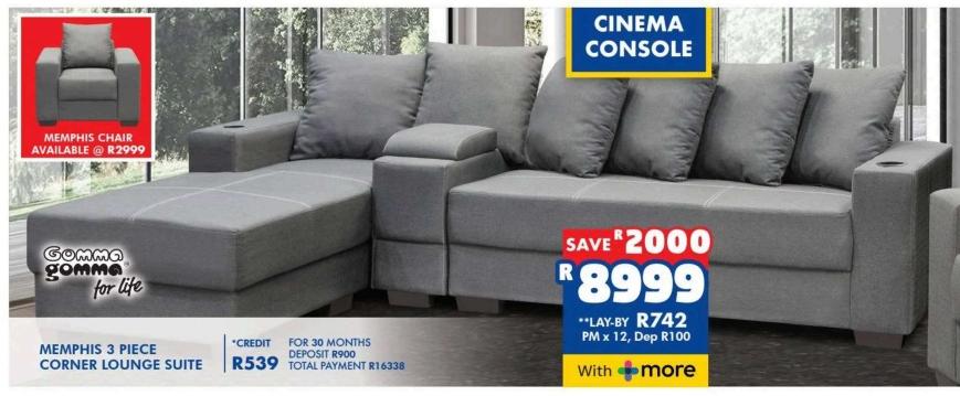 Gommagomma Memphis 3 Piece Corner Lounge Suite 