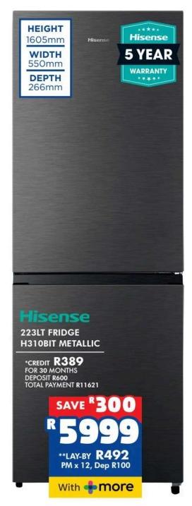 Hisense 223LT Fridge H310BIT Metallic