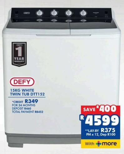 DEFY 15KG WHITE TWIN TUB DTT152