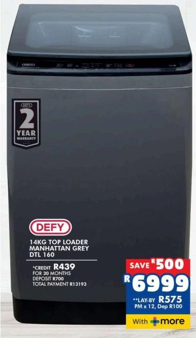 Defy 14KG Top Loader Manhattan Grey DTL 160