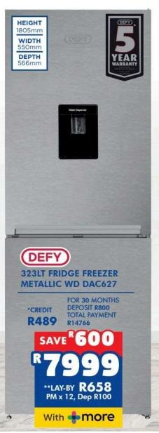 Defy 323LT Fridge Freezer Metallic WD DAC627