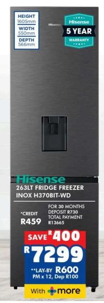 Hisense 263LT Fridge Freezer INOX H370BIT-WD