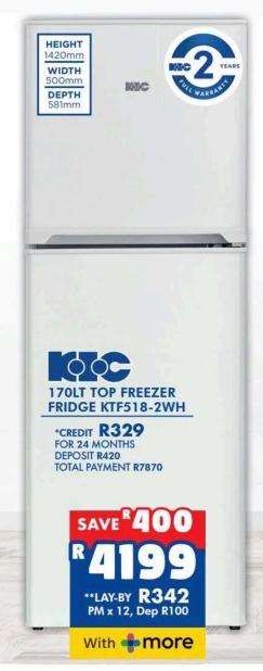 Kic 170LT Top Freezer Fridge KTF518-2WH