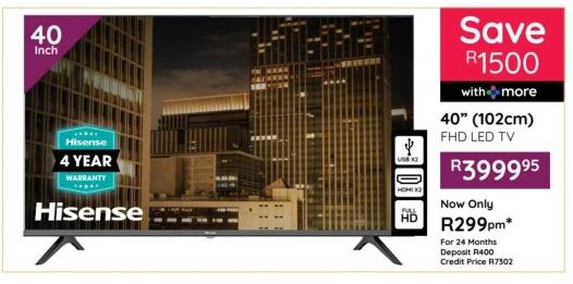 Hisense 40 inch (102cm) FHD LED TV with 4 Year Warranty