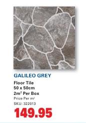 GALILEO GREY Floor Tile 50 x 50cm 2m² Per Box 