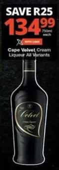 Cape Velvet Cream Liqueur All Variants 750ml