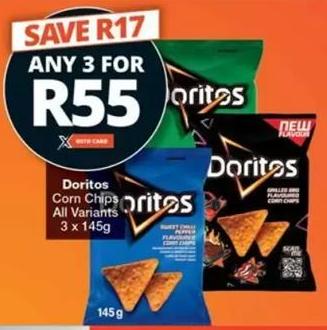 Doritos Corn Chips All Variants 3 x 145g Any 3