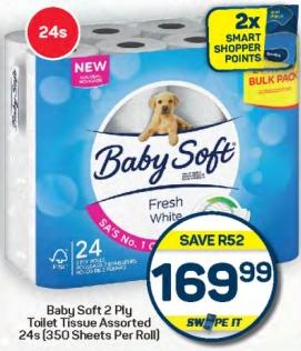 Baby Soft 2 Ply Toilet Tissue Assorted 24s (350 Sheets Per Roll)