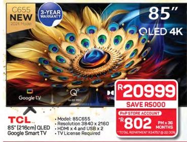 TCL 85 inch QLED Google Smart TV