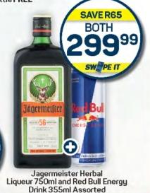 Jagermeister Herbal Liqueur 750ml and Red Bull Energy Drink 355ml Assorted