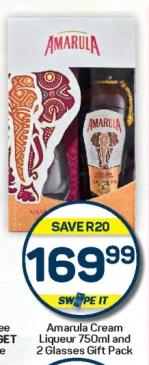 Amarula Cream Liqueur 750ml and 2 Glasses Gift Pack