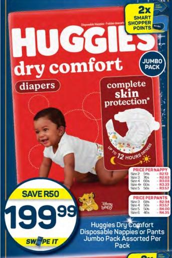 Huggies Dry Comfort Disposable Nappies or Pants Jumbo Pack Assorted Per Pack