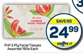 PnP 2 Ply Facial Tissues Assorted 180s Each