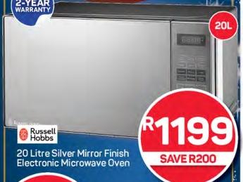 Russll Hobbs 20 Litre Silver Mirror Finish Electronic Microwave Oven