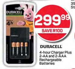 Duracell 4-hour Charger Plus 2-AA and 2-AAA Rechargeable Batteries