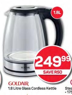 GOLDAIR 1.8 Litre Glass Cordless Kettle