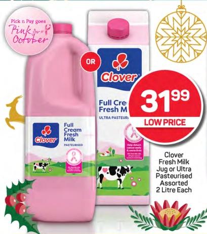 Clover Fresh Milk Jug or Ultra Pasteurised Assorted 2 Litre Each