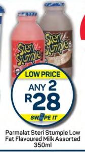 Any 2 Parmalat Steri Stumpie Low Fat Flavoured Milk Assorted 250ml