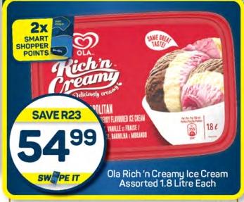 Ola Rich ‘n Creamy Ice Cream Assorted 1.8Litre Each