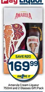 Amarula Cream Liqueur 750ml and 2 Glasses Gift Pack