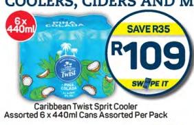 Caribbean Twist Sprit Cooler Assorted 6 x 440ml Cans Assorted Per Pack