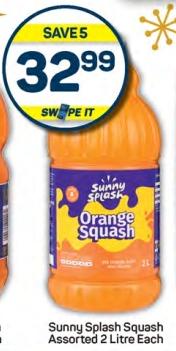 Sunny Splash Orange Squash Assorted 2 Litre Each