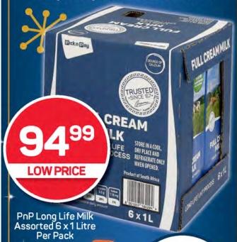 PnP Long Life Milk Assorted 6 x 1 Litre Per Pack