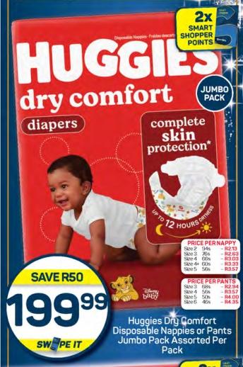 Huggies Dry Comfort Disposable Nappies or Pants Jumbo Pack Assorted Per Pack