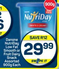 Danone NutriDay Low Fat Smooth or Fruit Dairy Snack Assorted 900g Each