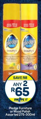 Pledge Furniture or Wood Polish Assorted 275-300ml Any 2