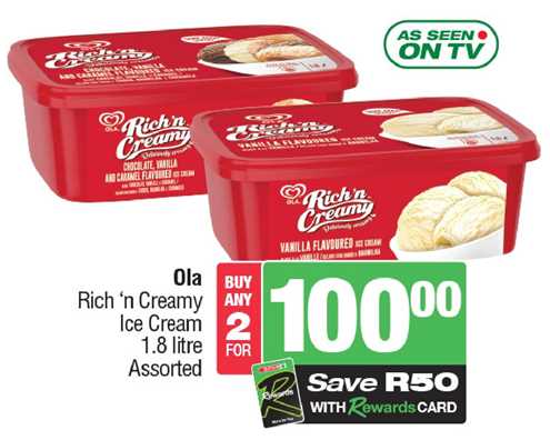 Ola Rich ‘n Creamy Ice Cream Assorted 1.8 Litre Assorted Any 2