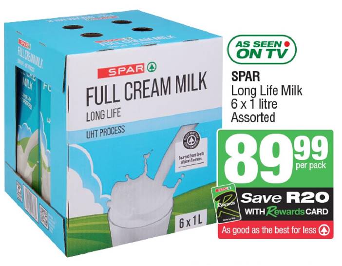 SPAR Long Life Milk 6 x 1 litre Assorted 