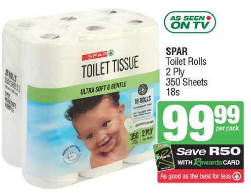 SPAR Toilet Rolls 2 Ply 350 Sheets 18s