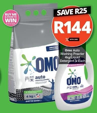 Omo Auto Washing Powder 4kg/Liquid Detergent 3L Each