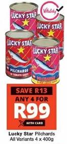 Lucky Star Pilchards All Variants 4 x 400g Any 4