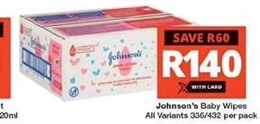 Johnson's Baby Wipes All Variants 336/432 per pack