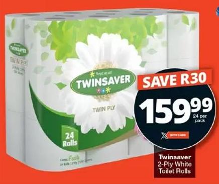 Twinsaver 2-Ply White Toilet Rolls 24 Rolls