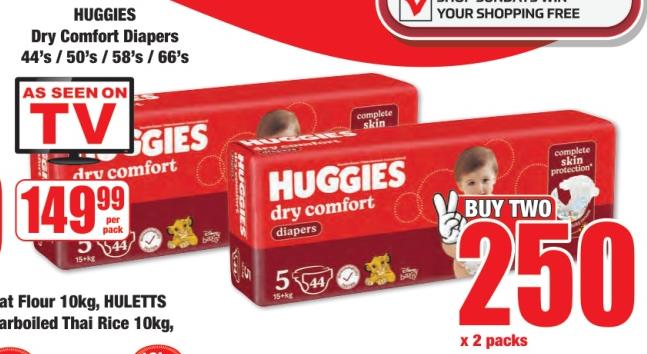 HUGGIES Dry Comfort Diapers 44's / 50's / 58's / 66's