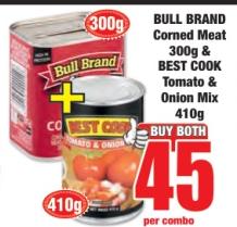 BULL BRAND Corned Meat 300g & BEST COOK Tomato & Onion Mix 410g