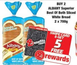 ALBANY Superior Best Of Both Sliced White Bread 2 x 700g