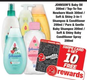 Johnsons's Baby Oil 200ml /Top-To-Tee Newborn Wash 300ml /Soft & Shiny 2-in-1 Shampoo & Conditioner 200ml /Pure & Gentle Baby Shampoo 200ml /Soft & Shiny Baby Conditioner Spray 200ml