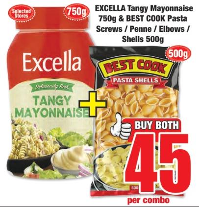 EXCELLA Tangy Mayonnaise 750g & BEST COOK Pasta Shells 500g